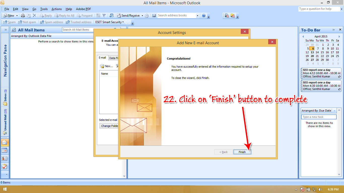 Outlook setup step 9